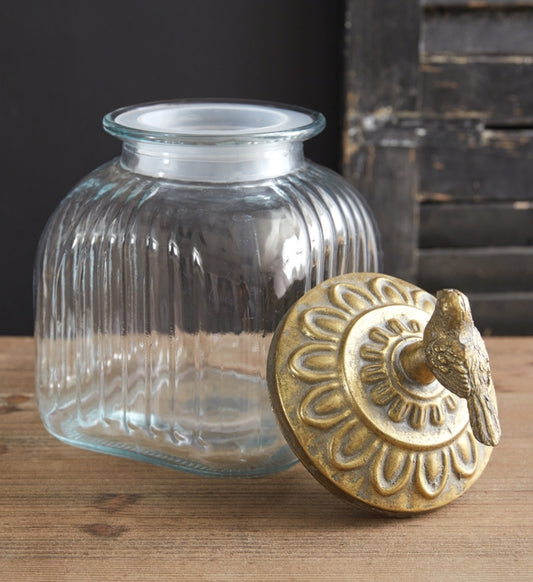 Gold Bird Glass Canister