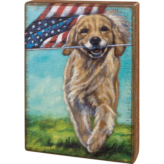 Box Sign Running Dog With Flag