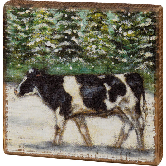 Winter Cow Block Sign