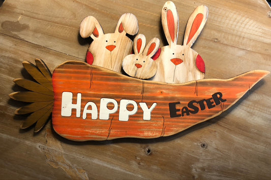 Wood Happy Easter Carrot Sign