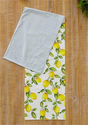 Reversible Table Runner - Lemon Blue Seersucker