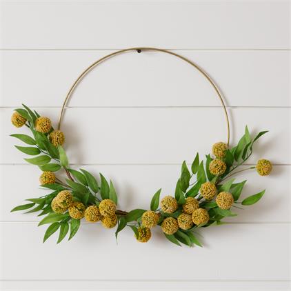 Wreath - Gold Hoop, Billy Buttons, & Foliage