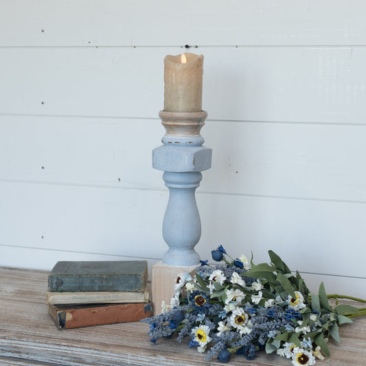 16.5" BLUE PAINTED PILLAR CANDLE STAND