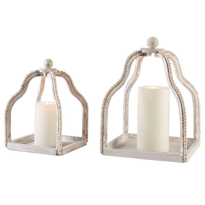 White Wooden Beaded Lantern