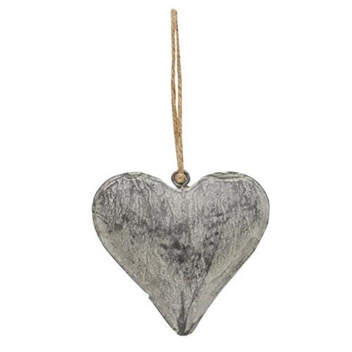 Graywashed Metal Puffy Heart Ornament