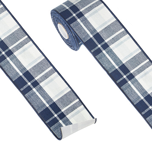 Blue & White Plaid Wired Ribbon