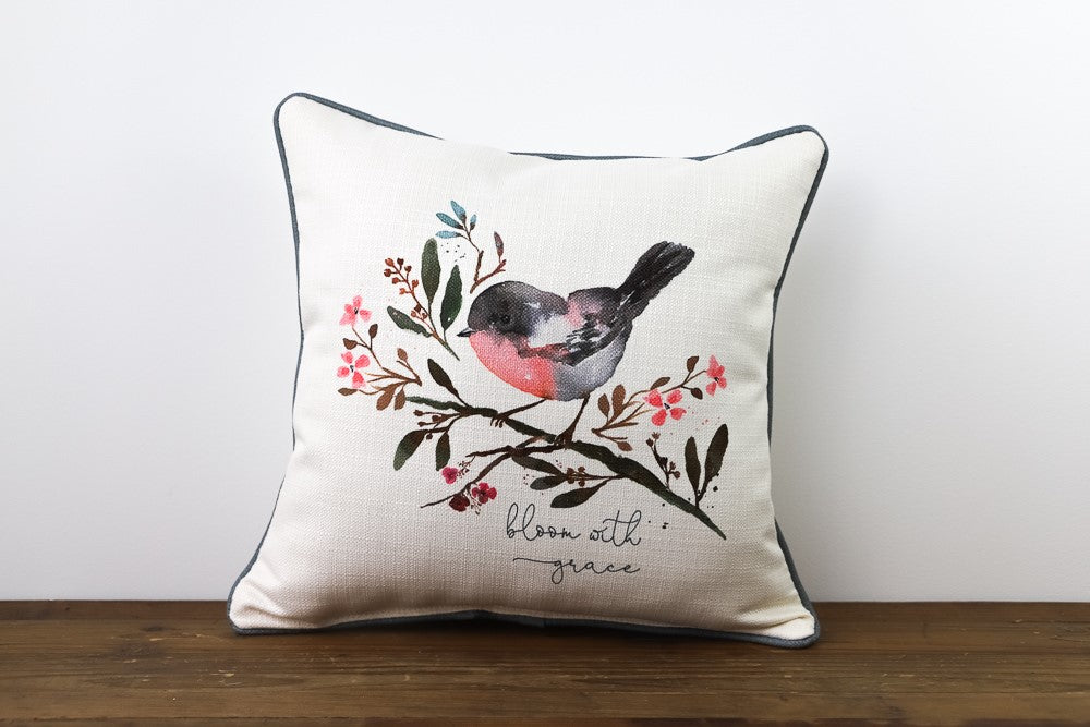 Bloom With Grace Bird Pillow